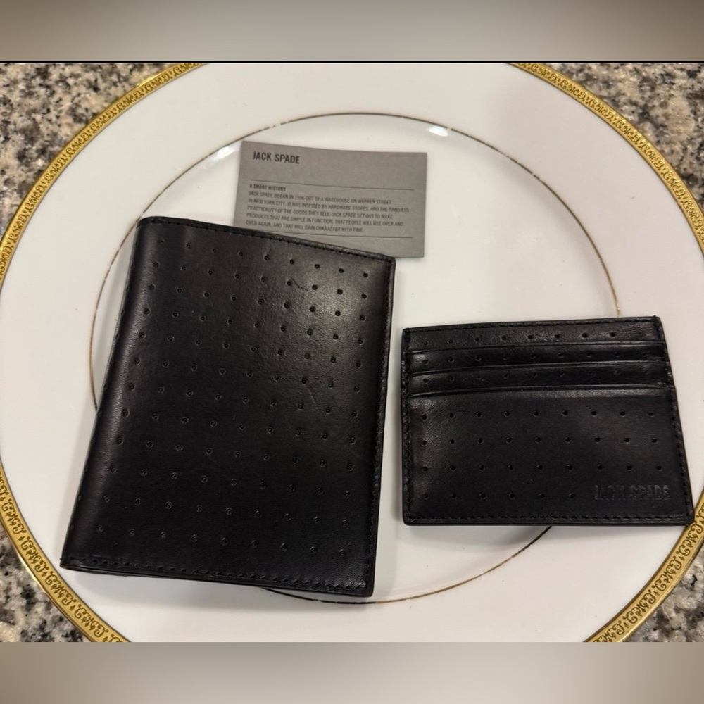 NWOT Jack Spade Men's 610 Leather Passport Wallet /  Leather Card Case Bundle